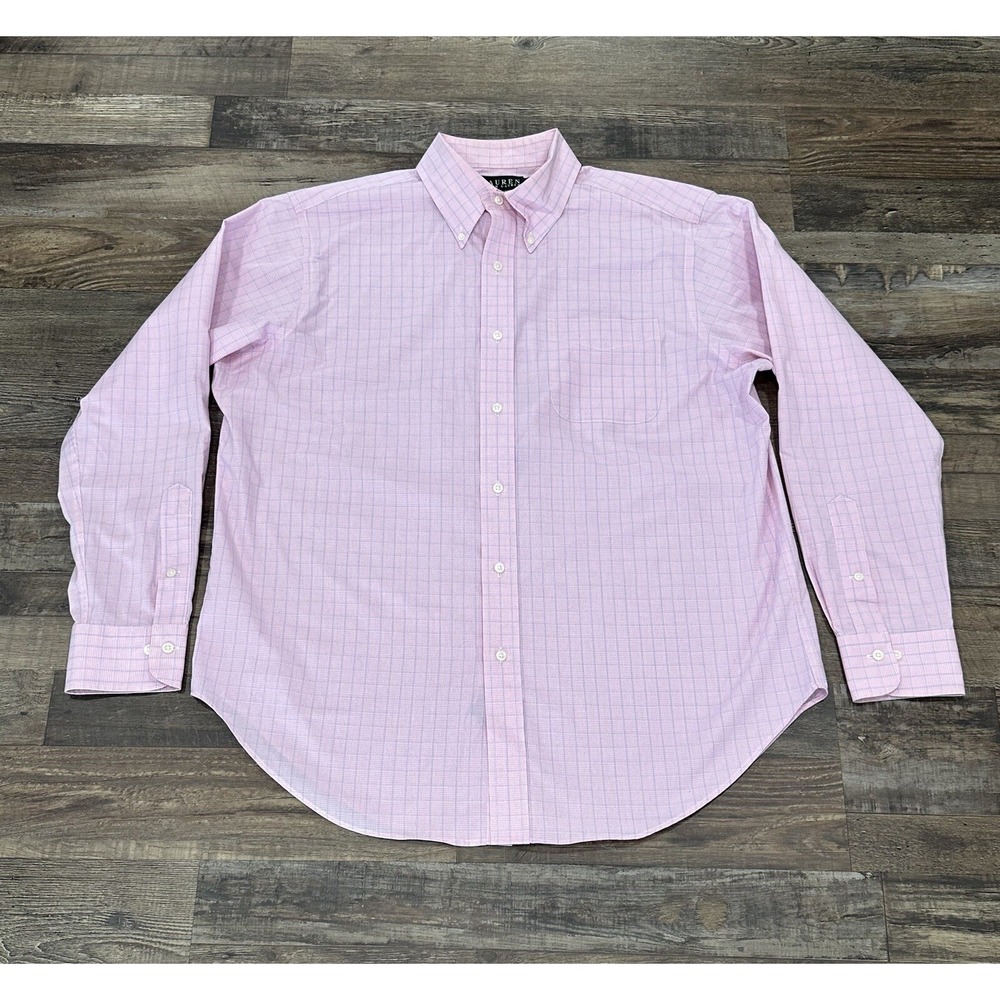 Polo Ralph Lauren Mens Button‎ Up Shirt Pink Blue White Plaid 16.5 34/35 Down